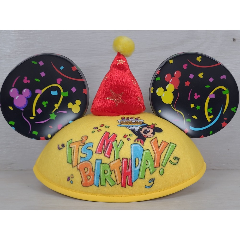 Disney Mickey Mouse Its My Birthday Ear Hat Yellow Party Hat One Size RN 129855